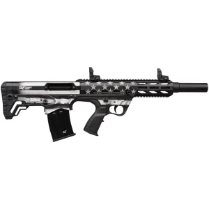 GForce Arms GFY-1 12 Gauge bullpup shotgun with black & white American flag finish side view