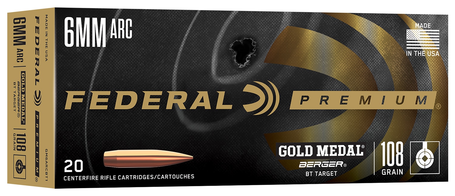 Federal Gold Medal Berger 6mm ARC 108gr Boat-Tail Open-Tip Match 20-count box
