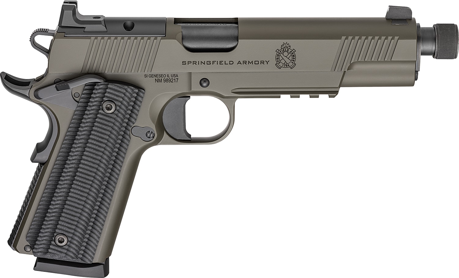 Springfield Armory 1911 Operator AOS .45 ACP OD Green Cerakote pistol with VZ G10 grips