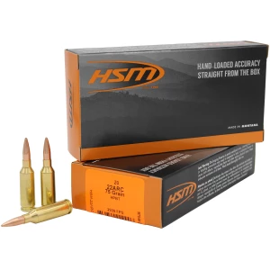 HSM 22 ARC 75gr BTHP ammunition box, 20 rounds per box