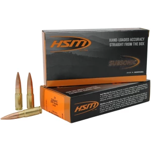 HSM Subsonic .338 ARC 300gr HPBT ammunition box, 20 rounds per box