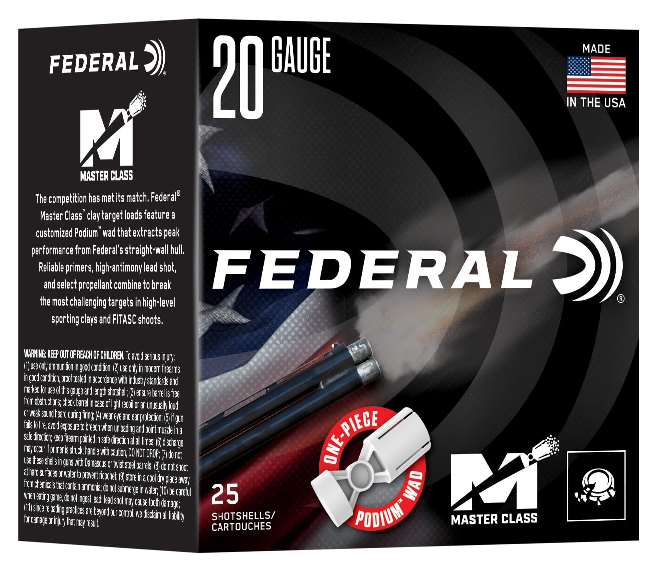 Federal Master Class 20ga 2-3/4 inch 7/8 oz #7.5 shotshells box