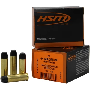 HSM .44 Rem Mag 400gr subsonic Hi-Tek hard cast flat nose ammunition 20rd box