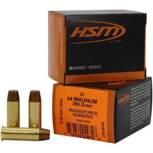 HSM 44 Rem Mag 280gr subsonic hard cast flat nose ammunition 20 rd box