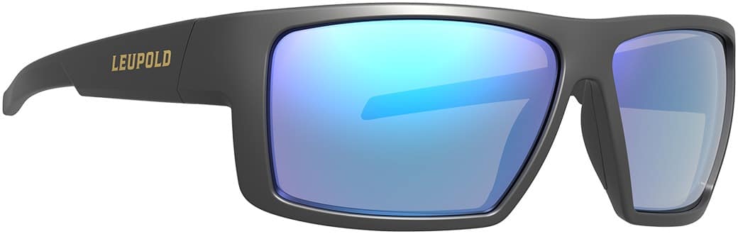 Leupold Switchback matte black shooting glasses with blue mirror lenses