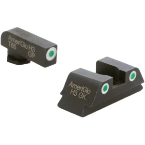 AmeriGlo GL430 Classic Tritium Sight Set for Glock  Green Tritium White Outline Front Sight-Green Tritium White Outline Rear Sight