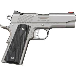 Kimber Pro Carry HD II .38 Super 4-inch 1911 pistol, satin silver slide with black synthetic double-diamond grips