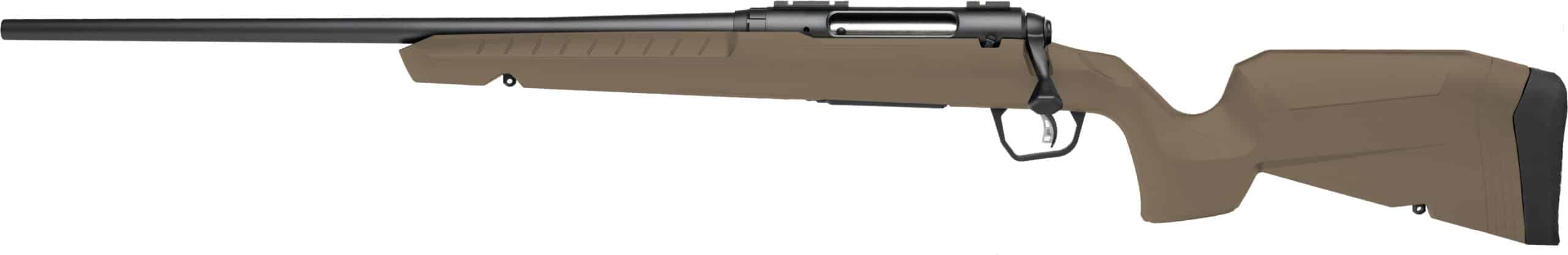 Savage AXIS2 243 FDE left-hand bolt-action rifle side view