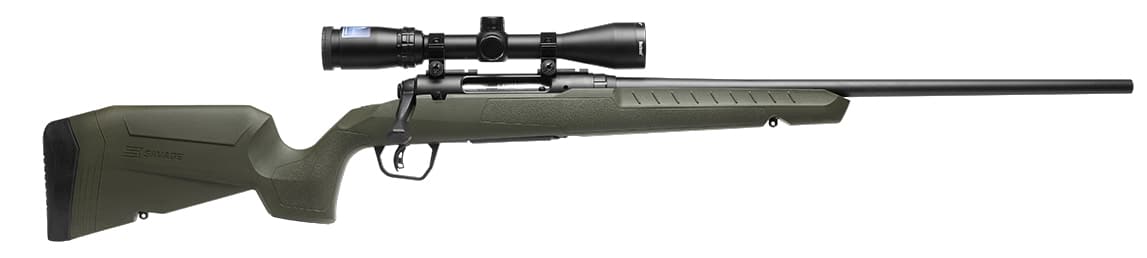 Savage Axis 2 XP .270 Winchester 22 inch left-hand rifle with green synthetic stock and mounted 3-9x40 scope