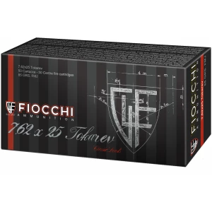 Fiocchi 7.62x25 Tokarev 50 rd box Full Metal Jacket brass-cased ammunition