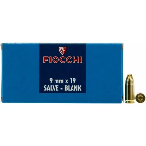 Fiocchi 9mm Luger pistol blank ammunition box, 50 rounds per box