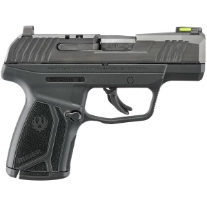 Ruger MAX-9 9mm pistol, black oxide slide, black polymer frame, tritium fiber optic front sight