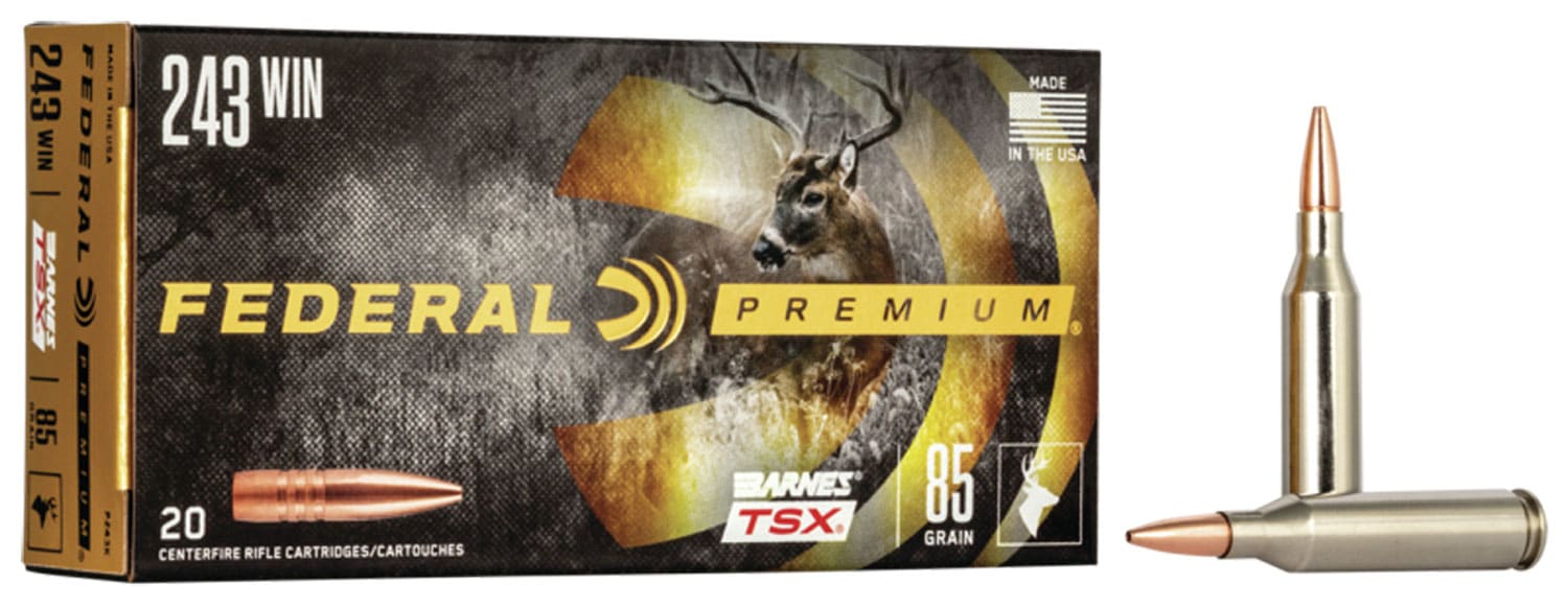 Federal Premium Barnes TSX .243 Winchester 85 gr ammunition box, 20 rounds