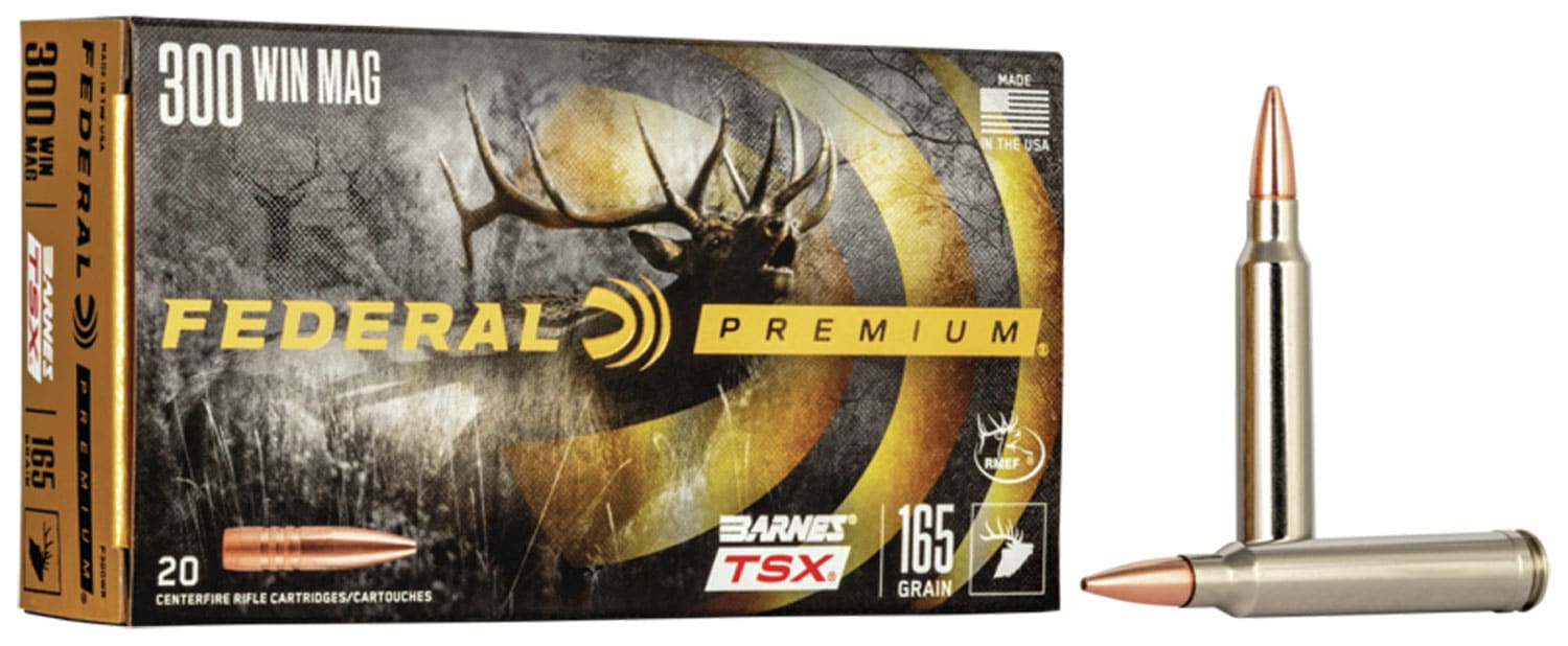 Federal Premium 300 Winchester Magnum 165 gr Barnes TSX ammunition box, 20 rounds