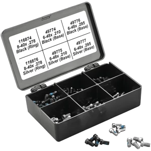 Leupold Torx Screw Kit in sectioned black polymer box with assorted Torx screws