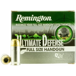 Box of Remington Ultimate Defense .45 ACP 185 gr BJHP ammunition, 20 rounds