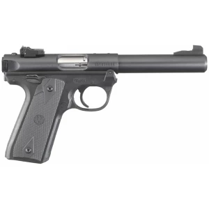 Ruger Mark IV 22/45 blued pistol with 5.5-inch bull barrel and checkered synthetic grips