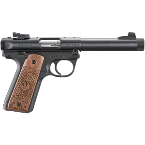 Ruger Mark IV 22/45 Collector's Series pistol with engraved walnut grips and 5.5 inch threaded bull barrel
