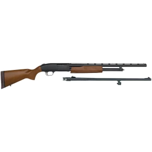 Mossberg 500 Bantam Combo 20 Gauge with 22-inch vent-rib and 24-inch rifled slug barrels, hardwood stock