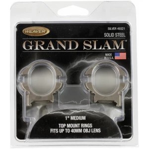 Weaver Grand Slam 1-inch steel scope rings medium height silver top-mount pair