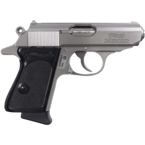 Walther PPK .380 ACP 3.3in stainless pistol with black grips and fixed sights