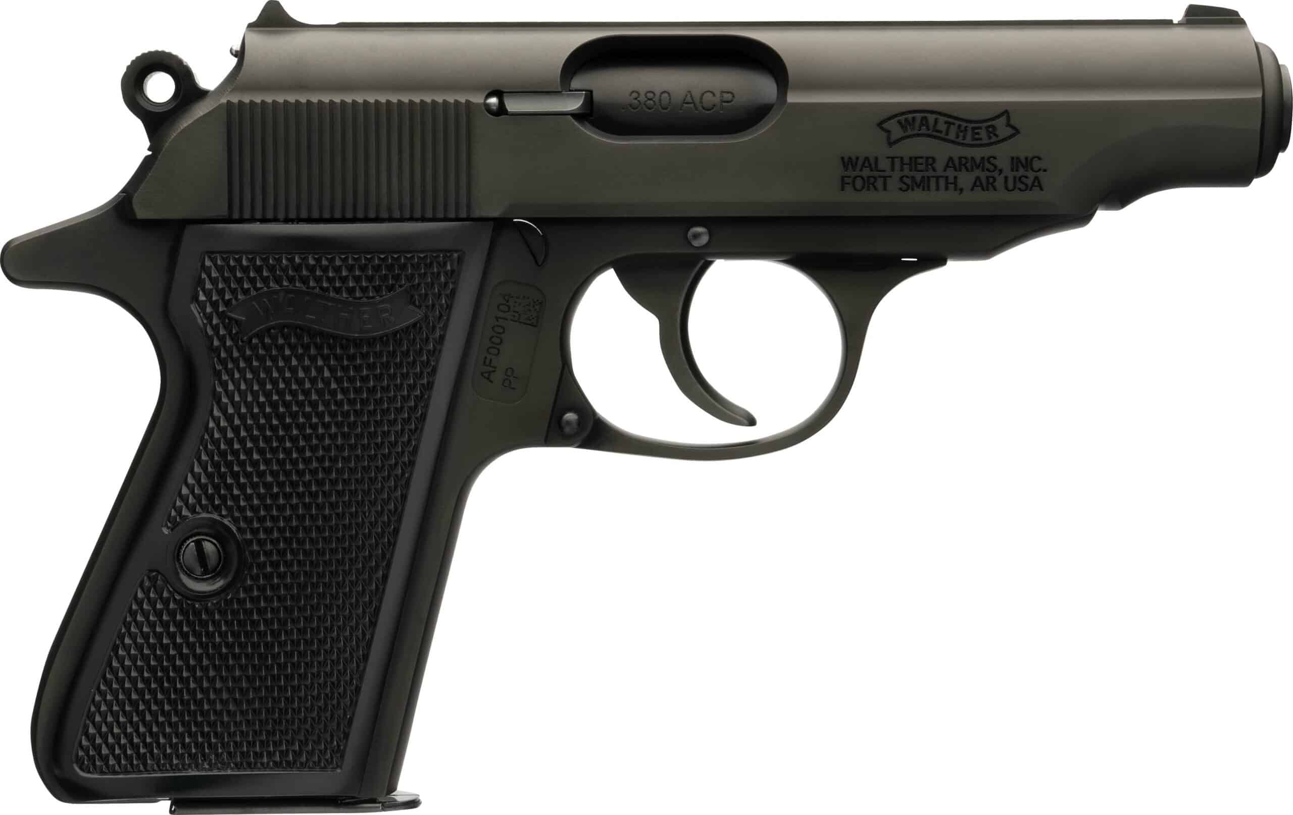 Walther PP .380 ACP black pistol with fixed sights and 7-round magazines