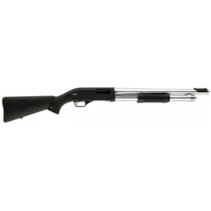 Winchester SXP Marine Defender 12ga pump shotgun with 18-inch matte chrome barrel and black synthetic stock