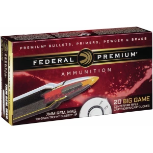Federal Premium 7mm Rem Mag 160gr Trophy Bonded Tip ammunition box - 20 rounds