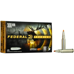 Federal Premium Vital-Shok .308 Win 180 gr Trophy Bonded Tip ammunition box, 20 rounds