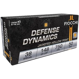 Fiocchi Defense Dynamics .38 Special 148 grain ammunition box, 50 rounds