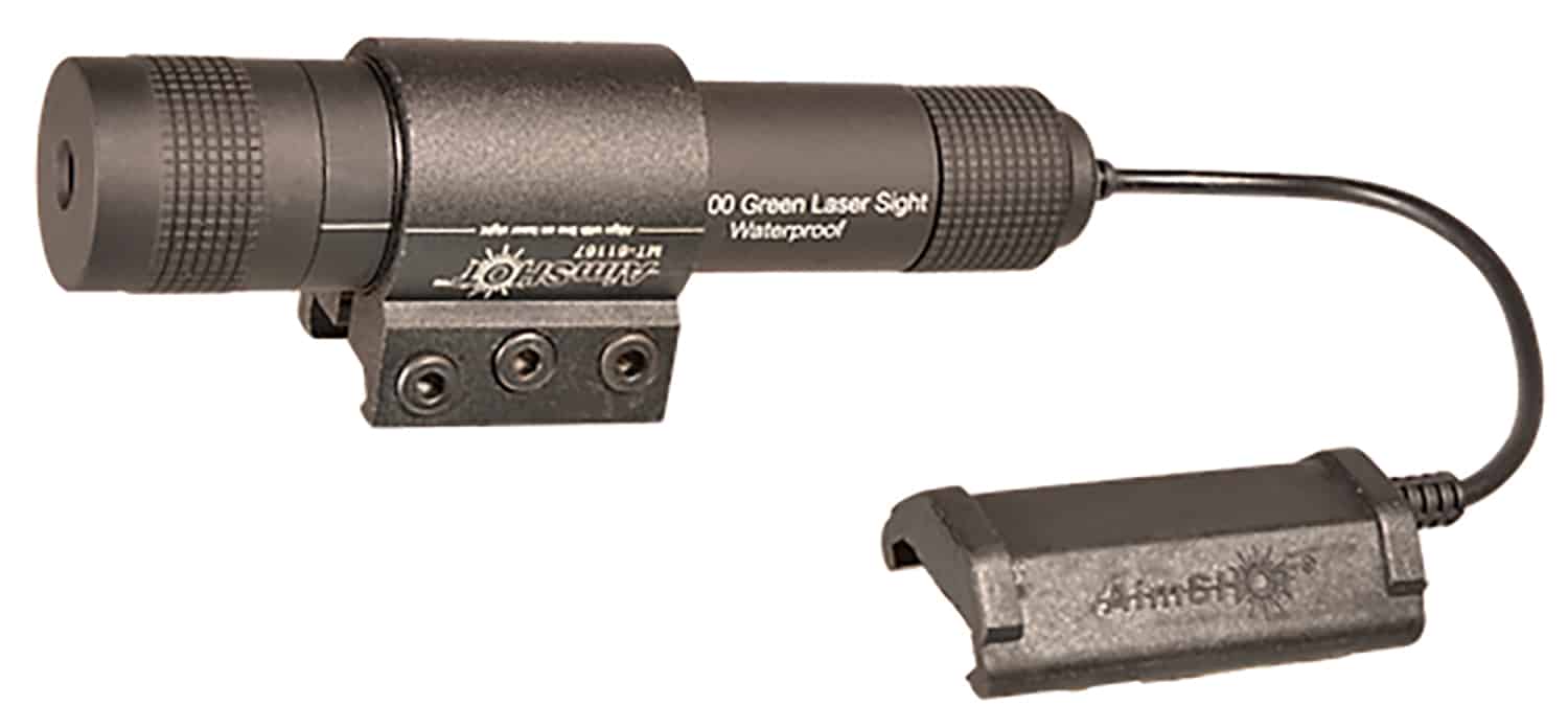 AimShot KT81067 green rifle laser kit mounted on Picatinny rail, matte black