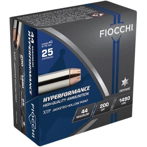 Fiocchi .44 Magnum 200gr Hornady XTP hollow point ammo, 25-round box