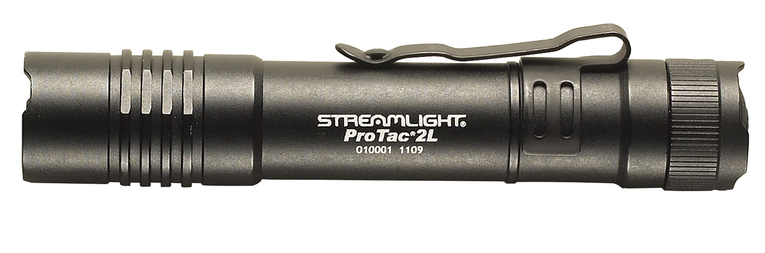 Streamlight ProTac 2L black flashlight with pocket clip and nylon holster