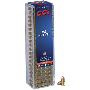 CCI .22 Short 29gr copper-plated round nose ammunition box, 100 rounds