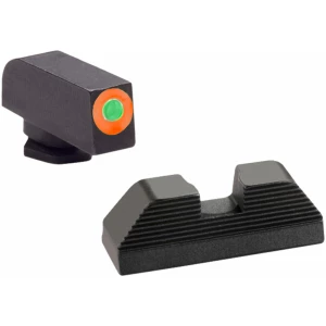 AmeriGlo GL436 Protector Sight Set for Glock  Green Tritium Orange Outline Front Sight-Black Serrated Rear Sight