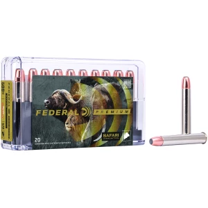 Federal Premium Cape-Shok .500 Nitro Express 570 gr ammunition box and cartridges