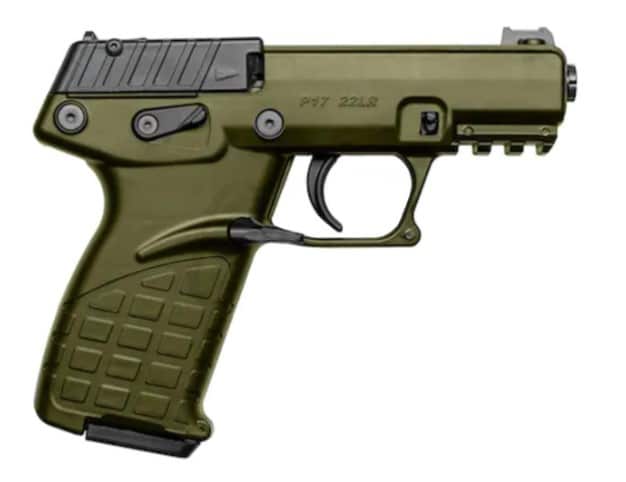 KelTec P17 .22 LR pistol olive drab green threaded barrel fiber optic sight