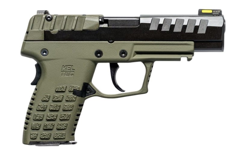 KelTec P15 9mm 4-inch barrel CA-compliant pistol in green and black