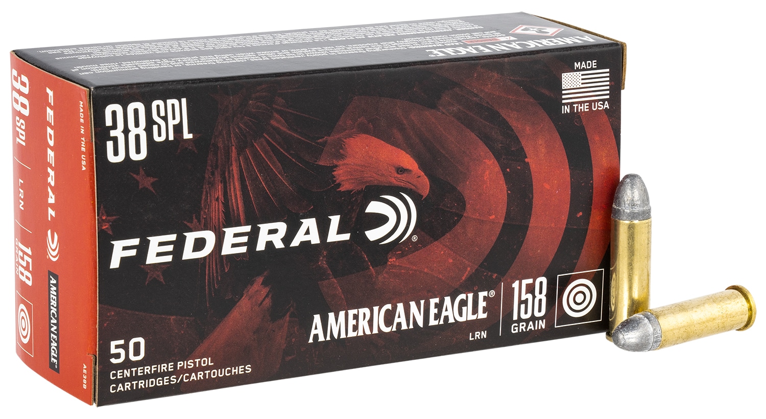 Federal American Eagle .38 Special 158gr LRN 50rd box brass-cased training ammunition