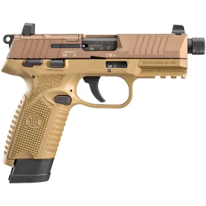 FN 502 Tactical .22 LR pistol Flat Dark Earth with 4.6 in threaded barrel, optics-ready slide