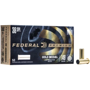 Federal Premium Gold Medal .38 Special 148gr Lead Wadcutter ammunition box image