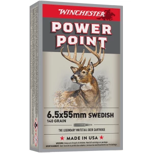 Winchester Super-X 6.5x55 Swedish 140gr Power-Point ammunition box, 20 rounds