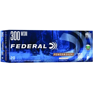 Box of Federal Power-Shok .300 WSM 180 gr Jacketed Soft Point rifle ammunition, 20 rounds