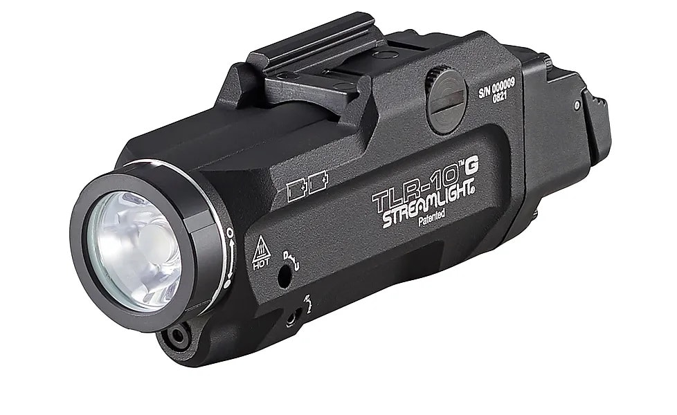 Streamlight TLR-10 G Flex weapon light with integrated green laser, black finish, 1000 lumens