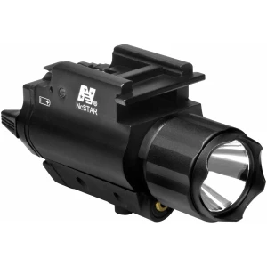 NCSTAR AQPFLS weapon-mounted flashlight and red laser combo on Weaver/Picatinny rail