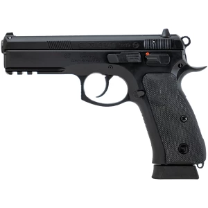 CZ 75 SP-01 9mm pistol 4.6in black steel frame rubber grips fixed fiber-optic sights