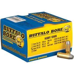 Buffalo Bore Outdoorsman 10mm Auto 220gr Hard Cast Flat Nose ammunition box, 20 rounds
