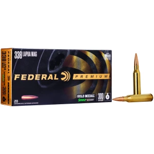 Federal Premium Gold Medal .338 Lapua Magnum 300 gr Sierra MatchKing BTHP ammunition 20-round box