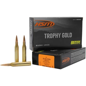 HSM Trophy Gold 25-06 Rem 115 gr Berger VLD 20 round box of rifle ammunition
