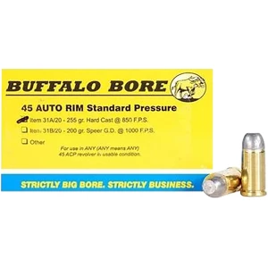 Buffalo Bore 45 Auto Rim 255 gr Hard Cast Flat Nose ammunition box